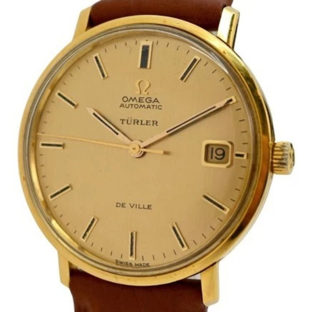 Omega 34.5mm Men's De Ville TURLER Solid 18k Yellow Gold 565 Auto Watch 166.033!
